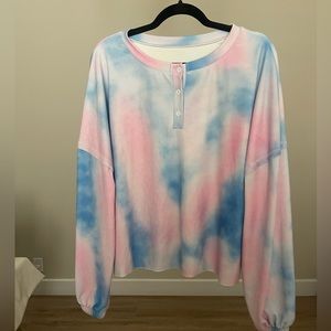 Pink and blue half button sweatshirt/long sleeve/pajama top